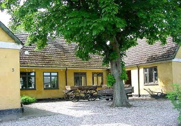 Billede af gårdrum ved ældre gårdbebyggelse opført klassisk landsbybyggeskik.