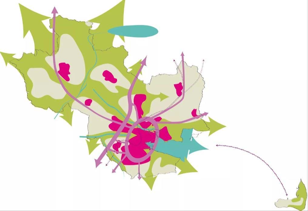 Byrådets billede på, hvordan Horsens Kommune ser ud i 2050. Billedet er blevet til gennem workshops og temamøder i 2016, i forbindelse med udarbejdelsen af Kommuneplan 2017.