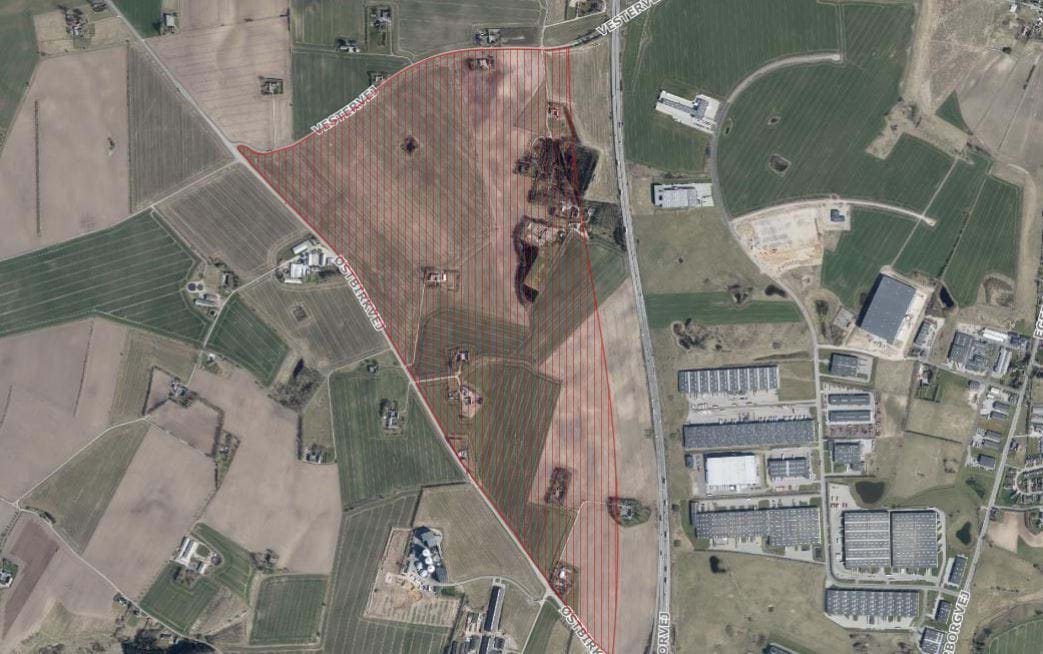 Luftfoto af perspektivområde "Østbirkvej" ved Gedved